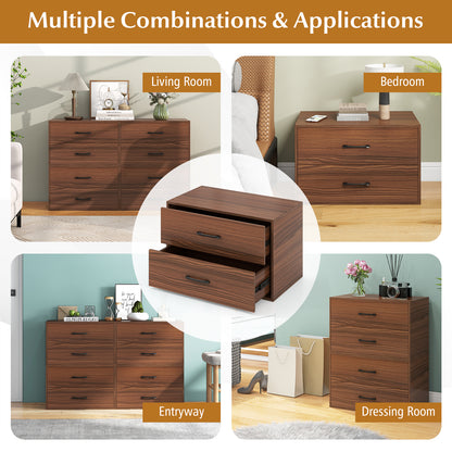 2-Drawer Stackable Horizontal Storage Cabinet Dresser Chest with Handles-Dark Brown