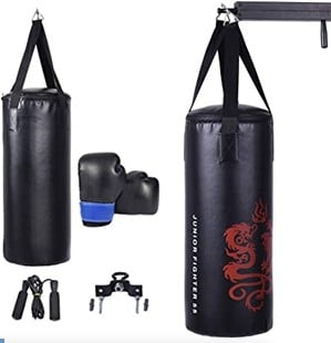 5 Pieces 40Lbs Filled Punching Boxing Set with Jump Rope and Gloves Kids Crystal