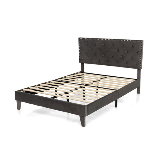 Full/Queen Size Upholstered Platform Bed with Tufted Headboard-Full Size Kids Crystal