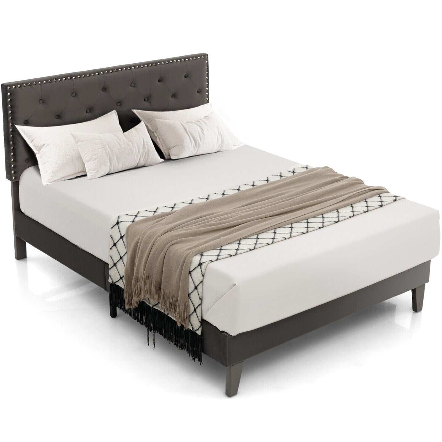 Full/Queen Size Upholstered Platform Bed with Tufted Headboard-Full Size Kids Crystal
