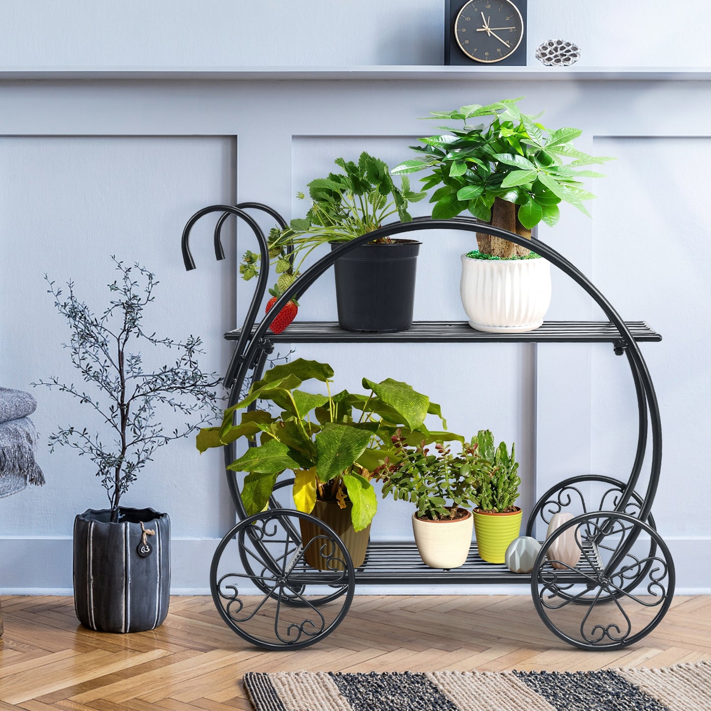 Heavy Duty Metal Flower Cart Plant Stand Kids Crystal