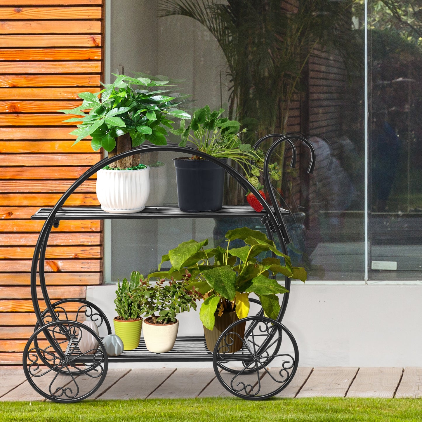 Heavy Duty Metal Flower Cart Plant Stand Kids Crystal