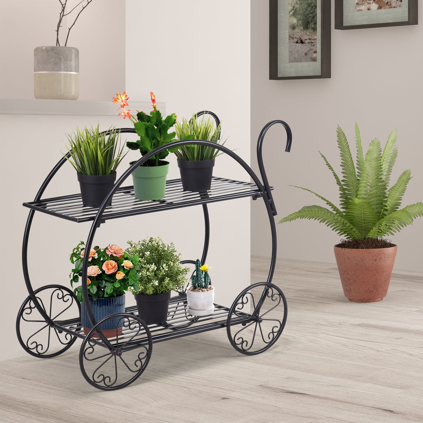Heavy Duty Metal Flower Cart Plant Stand Kids Crystal