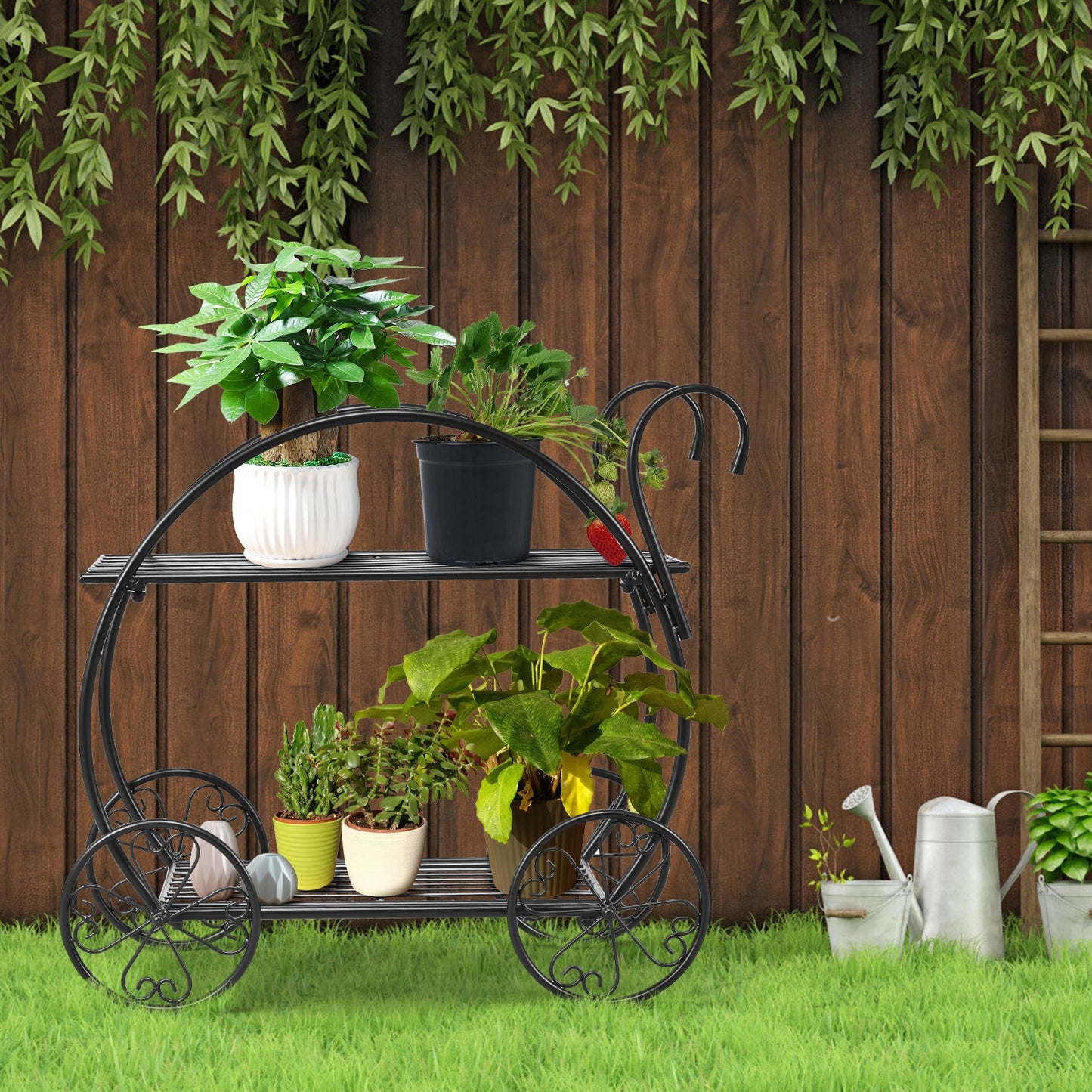 Heavy Duty Metal Flower Cart Plant Stand Kids Crystal