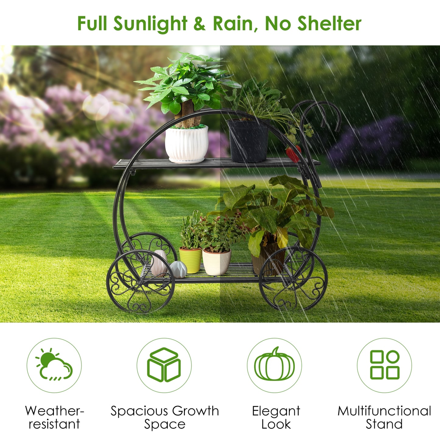 Heavy Duty Metal Flower Cart Plant Stand Kids Crystal