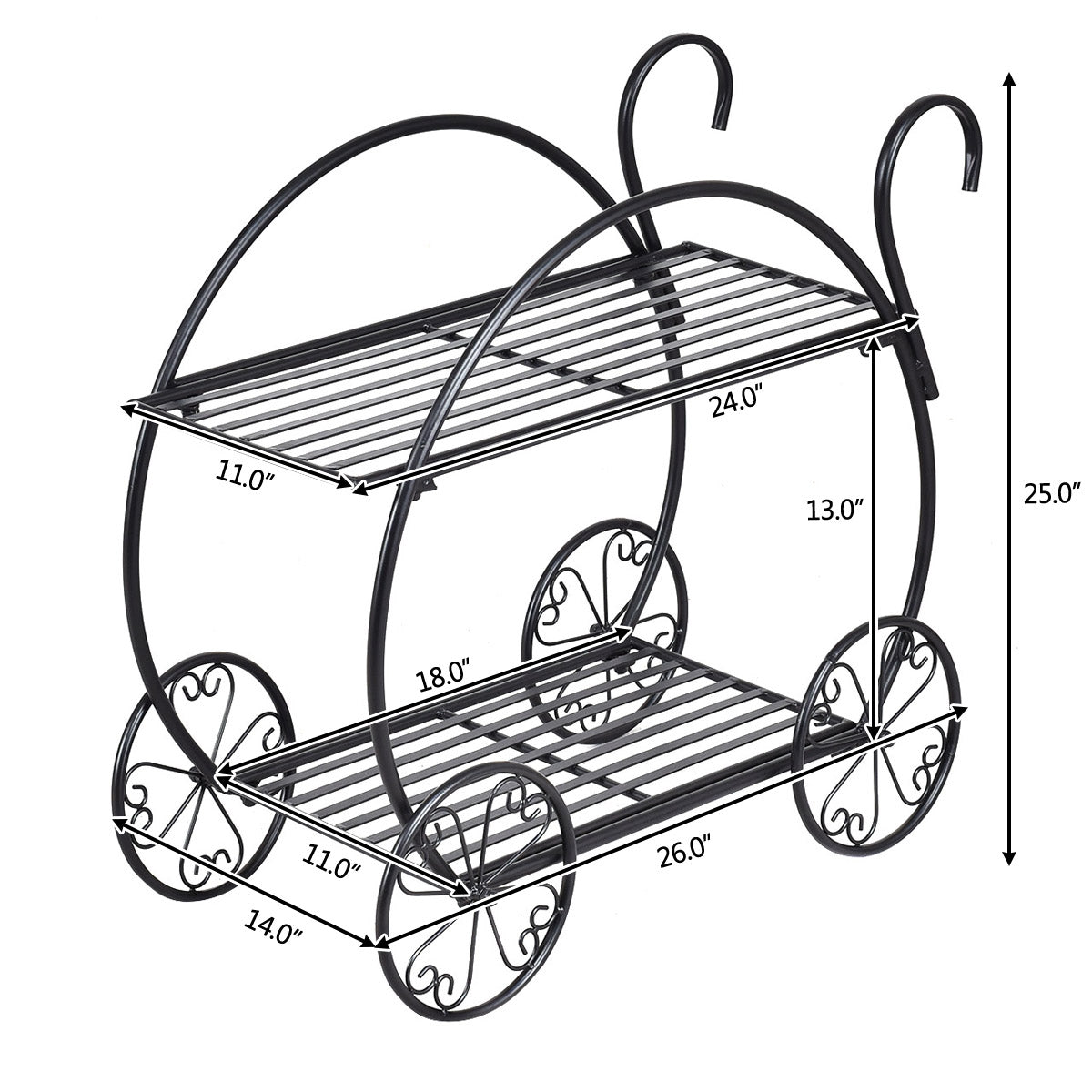 Heavy Duty Metal Flower Cart Plant Stand Kids Crystal