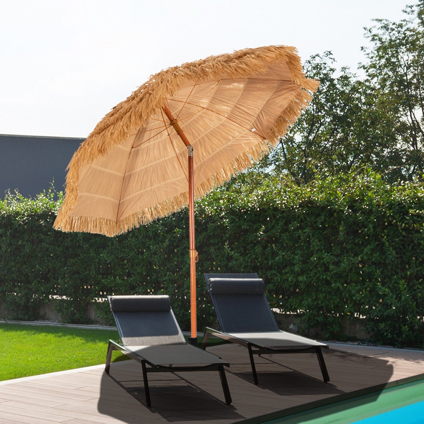 6.5 Feet Portable Thatched Tiki Beach Umbrella with Adjustable Tilt for Poolside and Backyard Kids Crystal