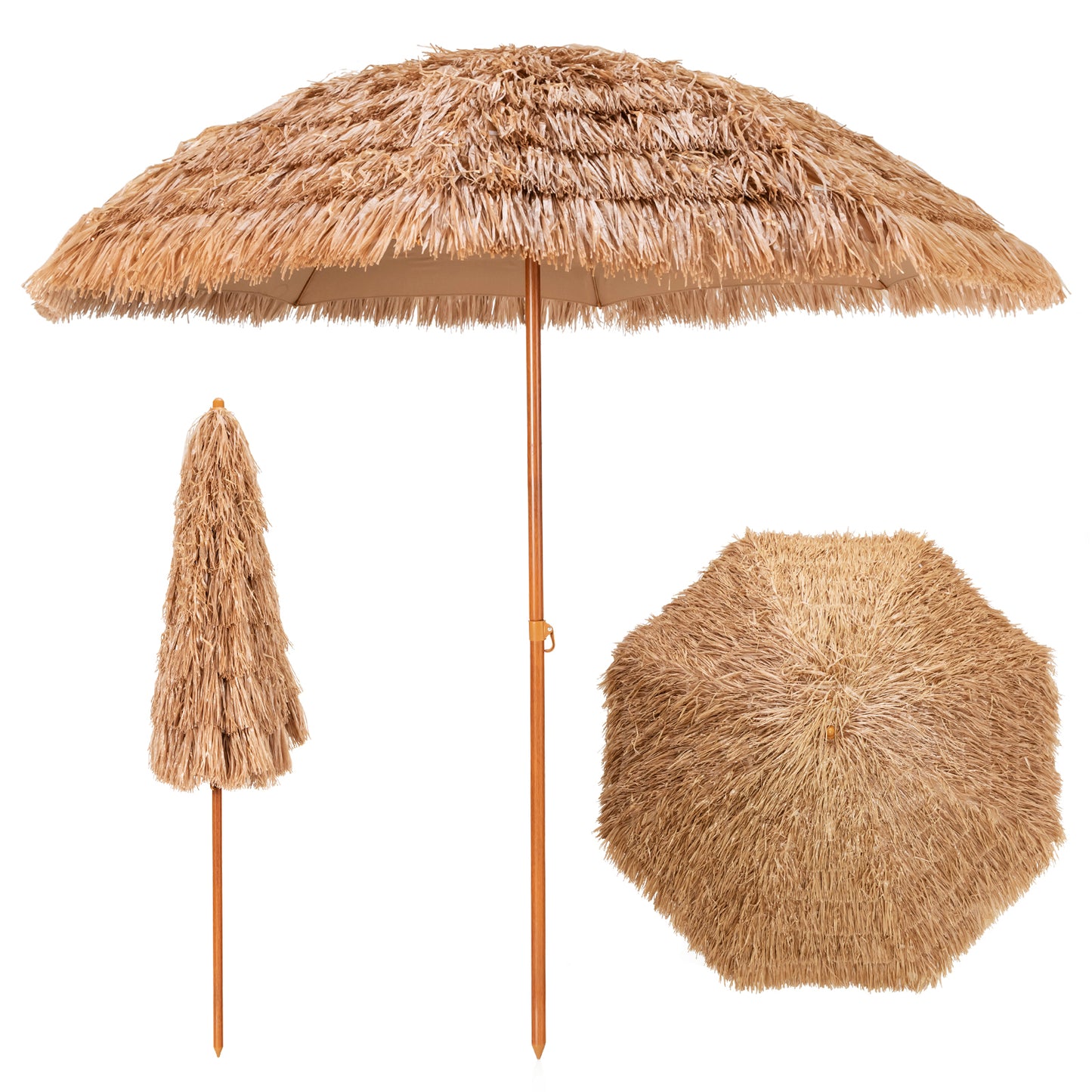 8 Feet Patio Thatched Tiki Umbrella Hawaiian Hula Beach Umbrella Kids Crystal