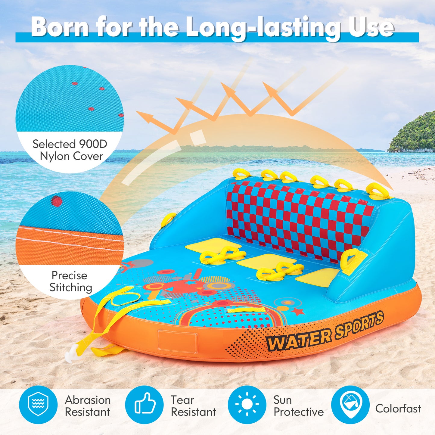 Towable Tube for Boating 3 Riders Water Sport Towables Sofa Pull Tube with Nylon Cover Kids Crystal