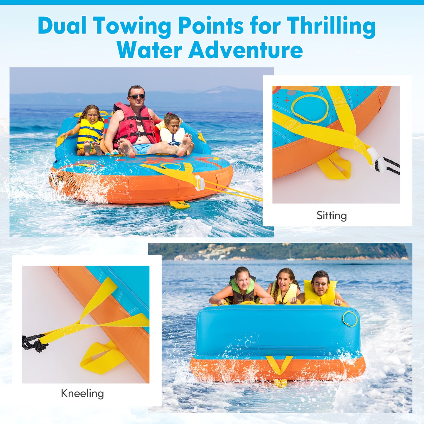 Towable Tube for Boating 3 Riders Water Sport Towables Sofa Pull Tube with Nylon Cover Kids Crystal