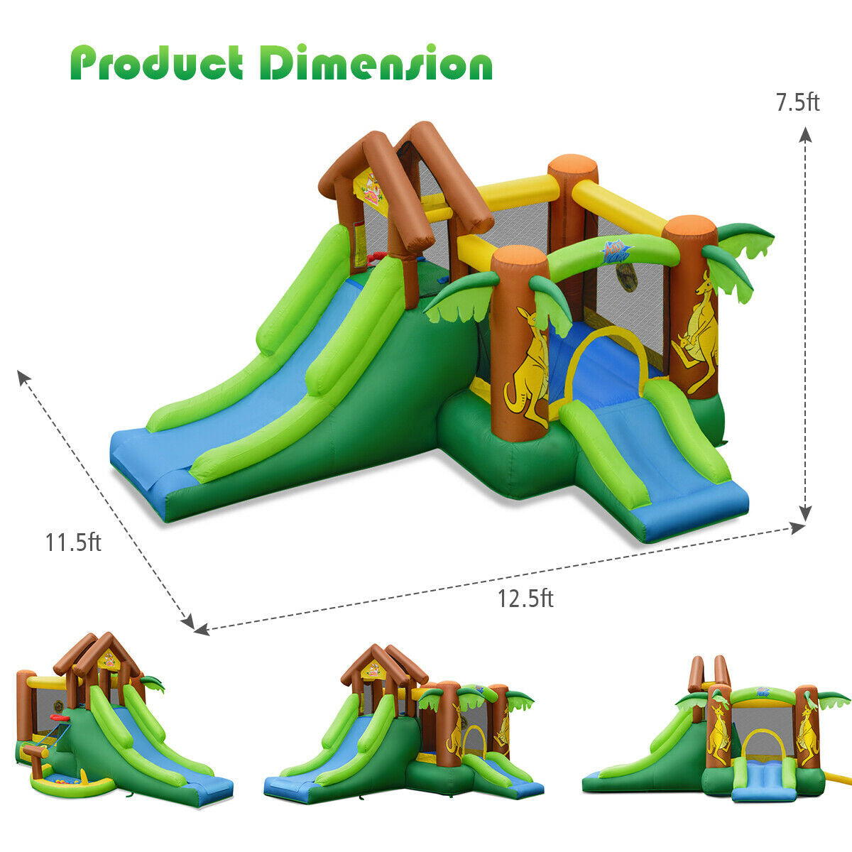Kids Inflatable Jungle Bounce House Castle with 735W Blower Kids Crystal