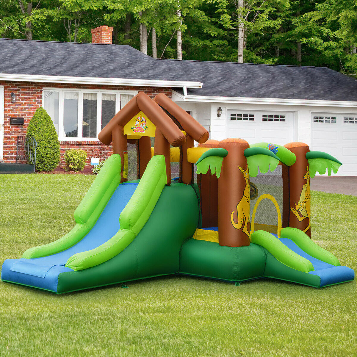 Kids Inflatable Jungle Bounce House Castle with 735W Blower Kids Crystal