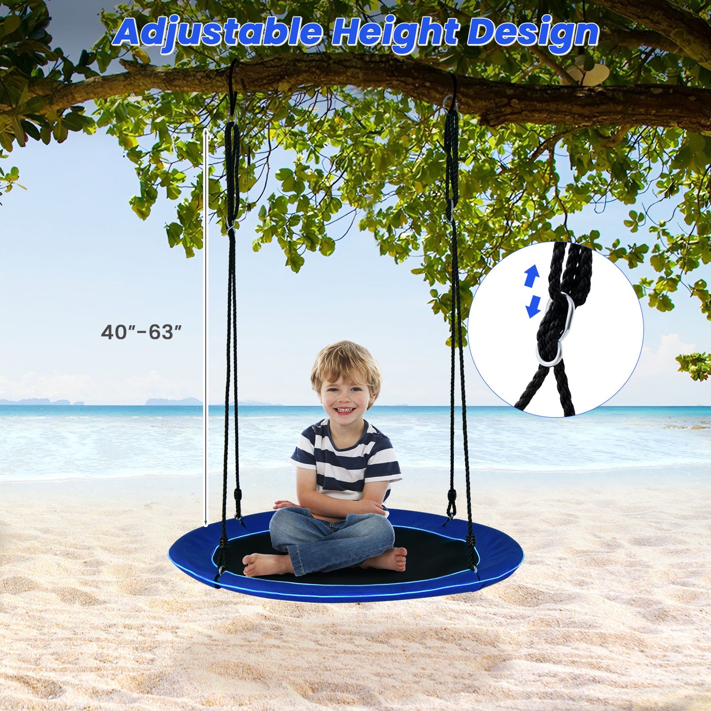40 Inches Saucer Tree Swing for Kids and Adults-Navy Kids Crystal