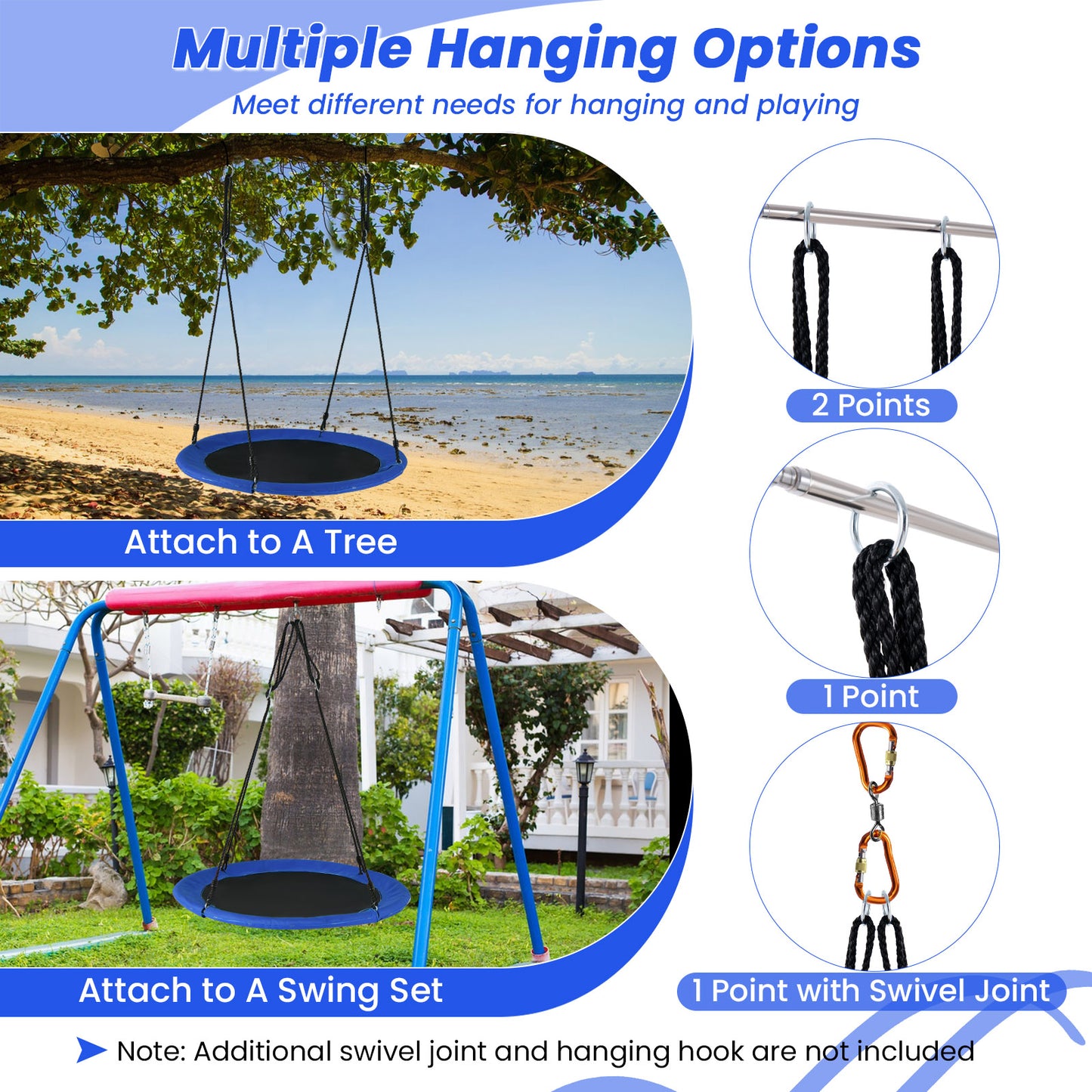 40 Inches Saucer Tree Swing for Kids and Adults-Navy Kids Crystal