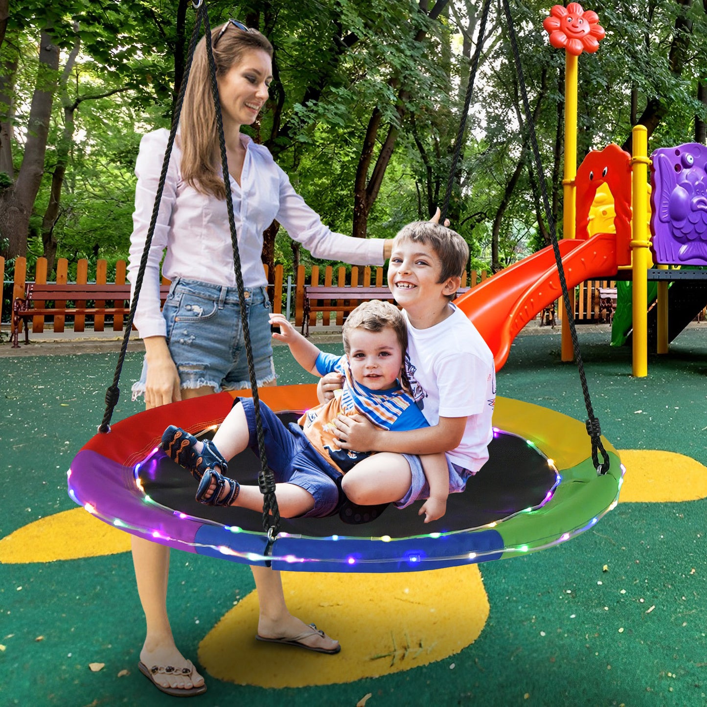 40 Inches Saucer Tree Swing for Kids and Adults-Multicolor Kids Crystal