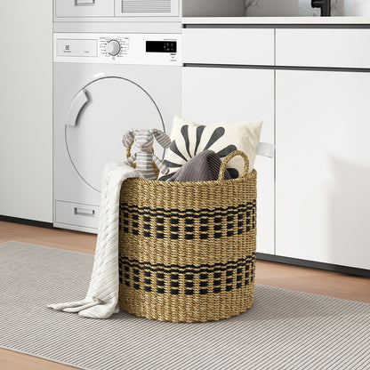 Seagrass Basket Set of 3 Stackable Storage Bins with Handles Woven Round Basket-M