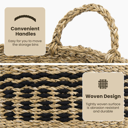 Seagrass Basket Set of 3 Stackable Storage Bins with Handles Woven Round Basket-M