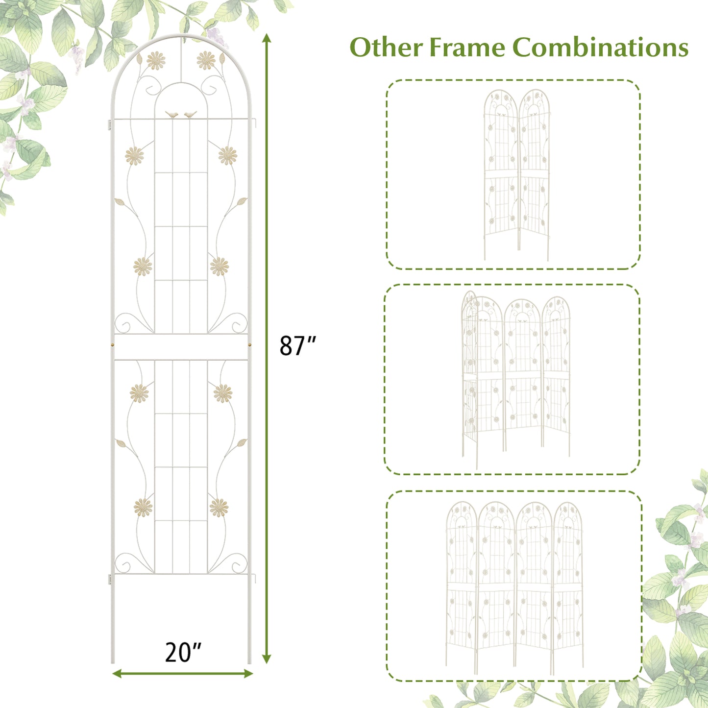 2 Pack 86.5 x 20 Inches Metal Garden Trellis for Climbing Plants-White Kids Crystal
