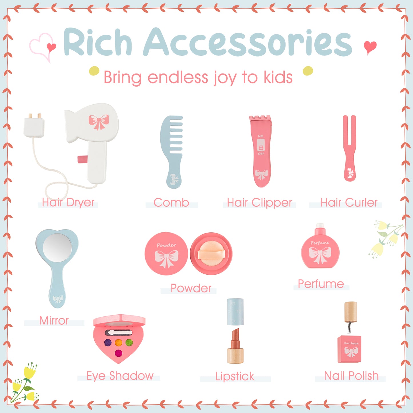 Kids 2-in-1 Princess Makeup Table and Chair Set with Removable Mirror-White Kids Crystal