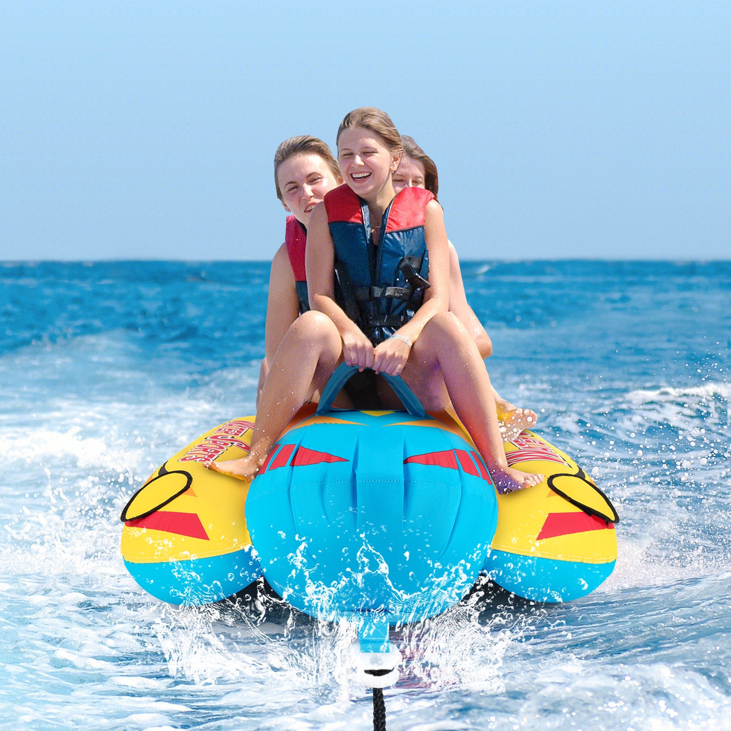 3-Person Inflatable Banana Boat with 3 EVA-padded Seats and Handles Kids Crystal