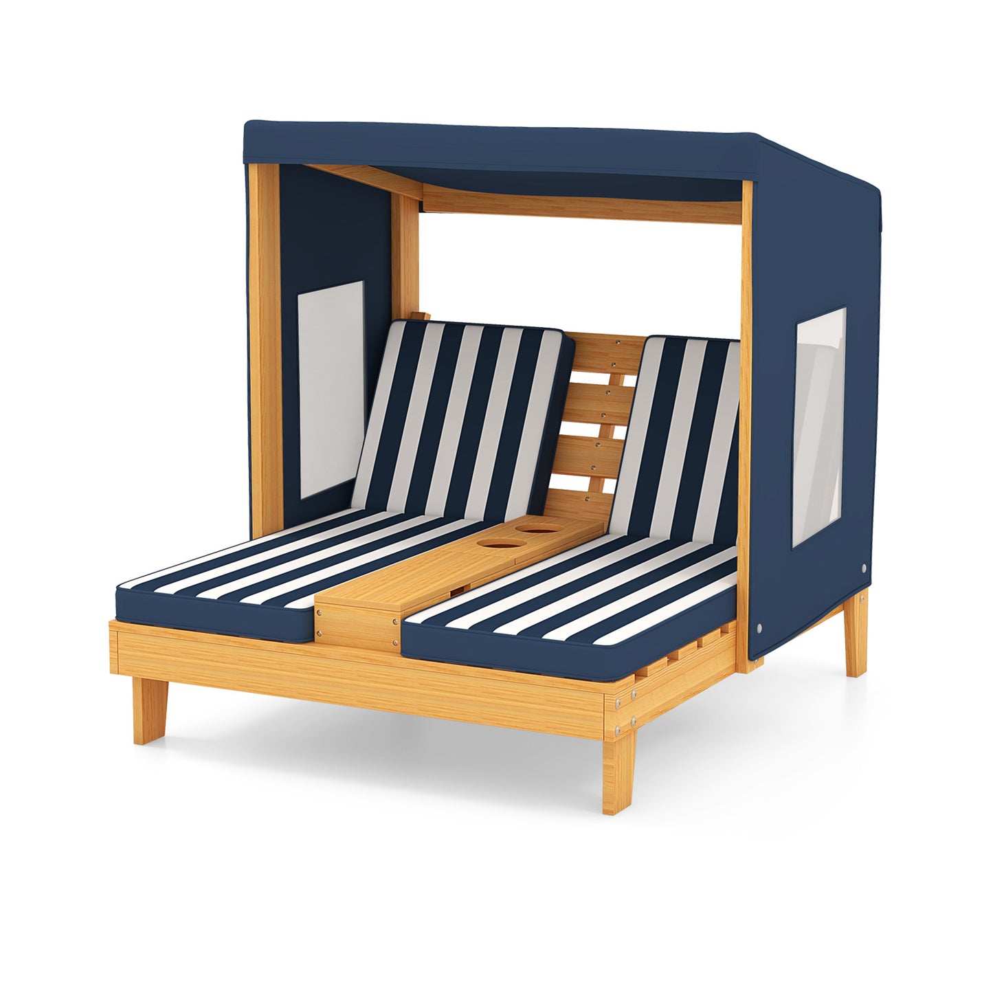 Kids Patio Lounge Chair with Cup Holders and Awning-Navy Kids Crystal