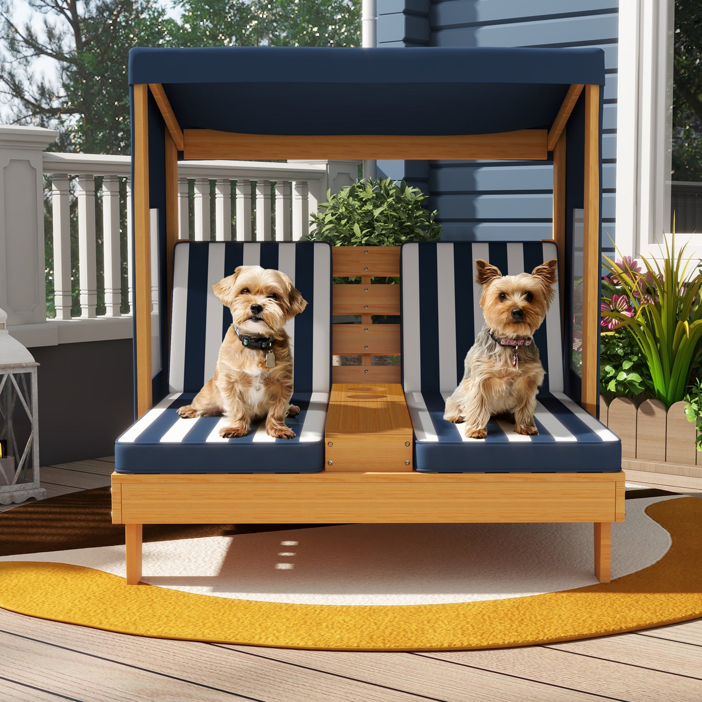 Kids Patio Lounge Chair with Cup Holders and Awning-Navy Kids Crystal