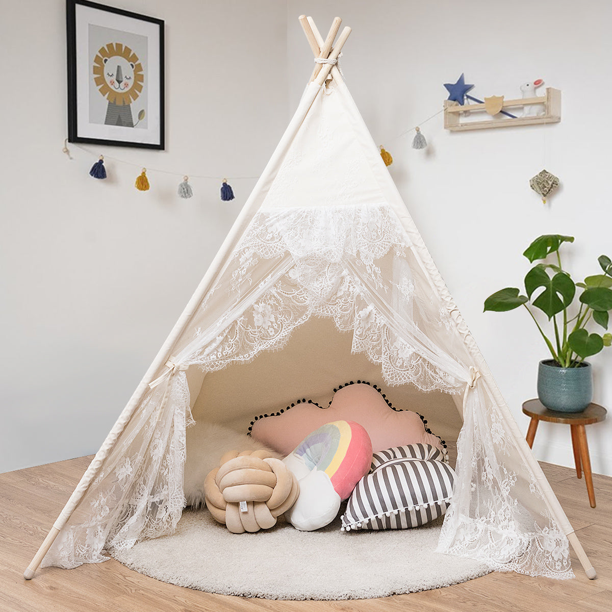 Kids Lace Teepee Tent Folding Children Playhouse with Bag Kids Crystal