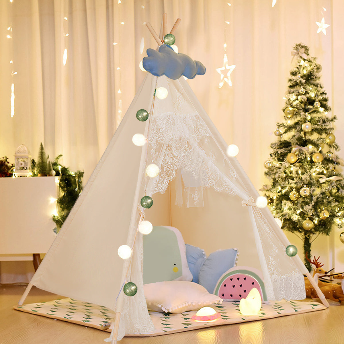 Kids Lace Teepee Tent Folding Children Playhouse with Bag Kids Crystal