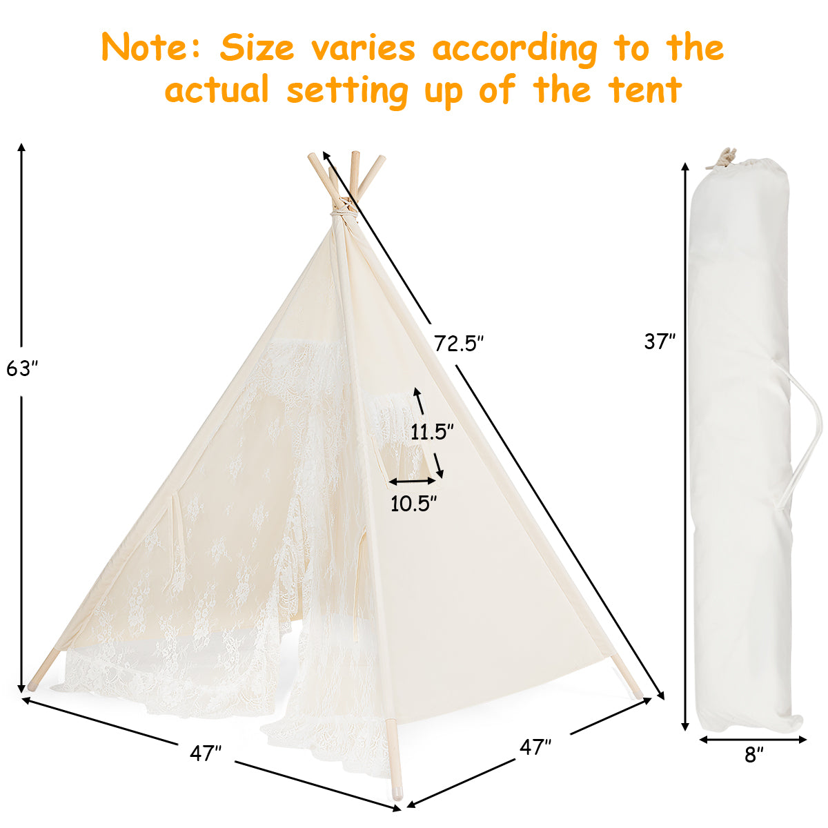 Kids Lace Teepee Tent Folding Children Playhouse with Bag Kids Crystal