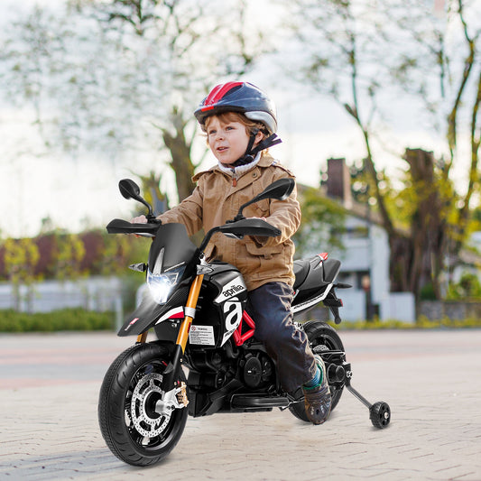 12V Kids Ride-On Motorcycle Aprilia Licensed with Sounds and Music-Black