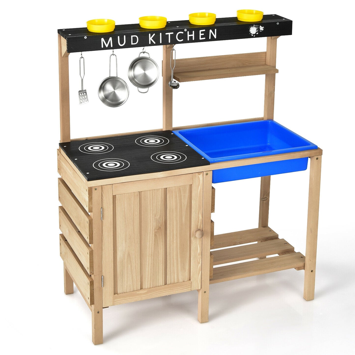 Outdoor Mud Kids Kitchen Playset Wooden Pretend Play Toy with Kitchenware Kids Crystal