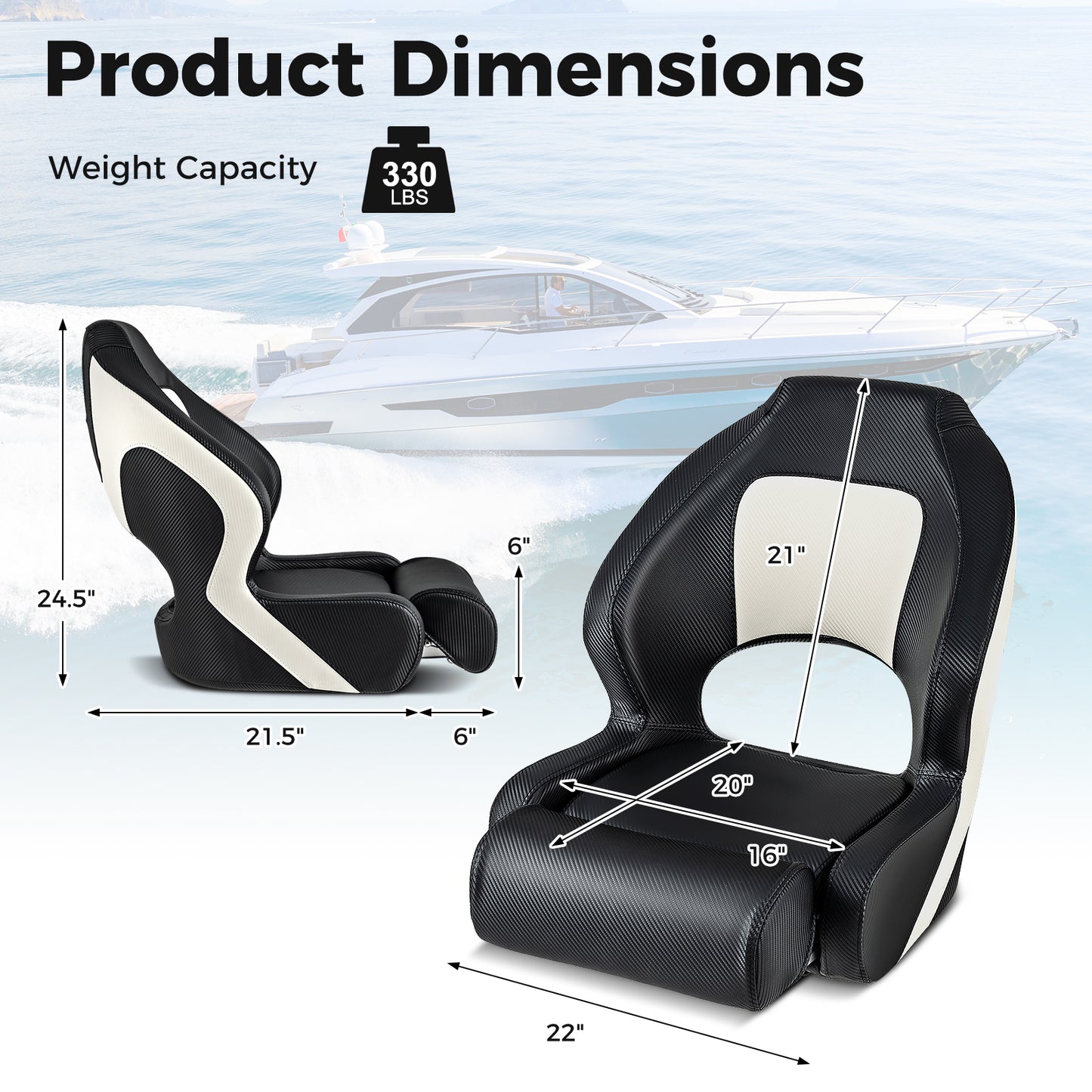 Captain Bucket Seat with Waterproof PVC Leather for Sightseeing Boat-Black Kids Crystal