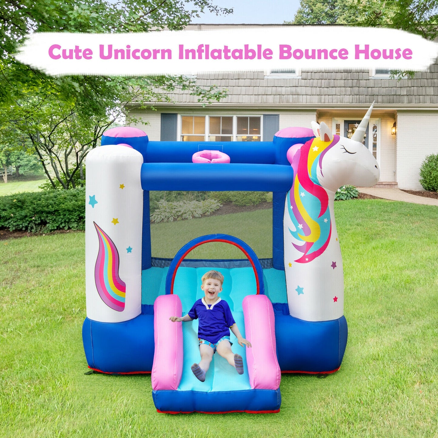 Kids Inflatable Bounce House with 380W Blower Kids Crystal