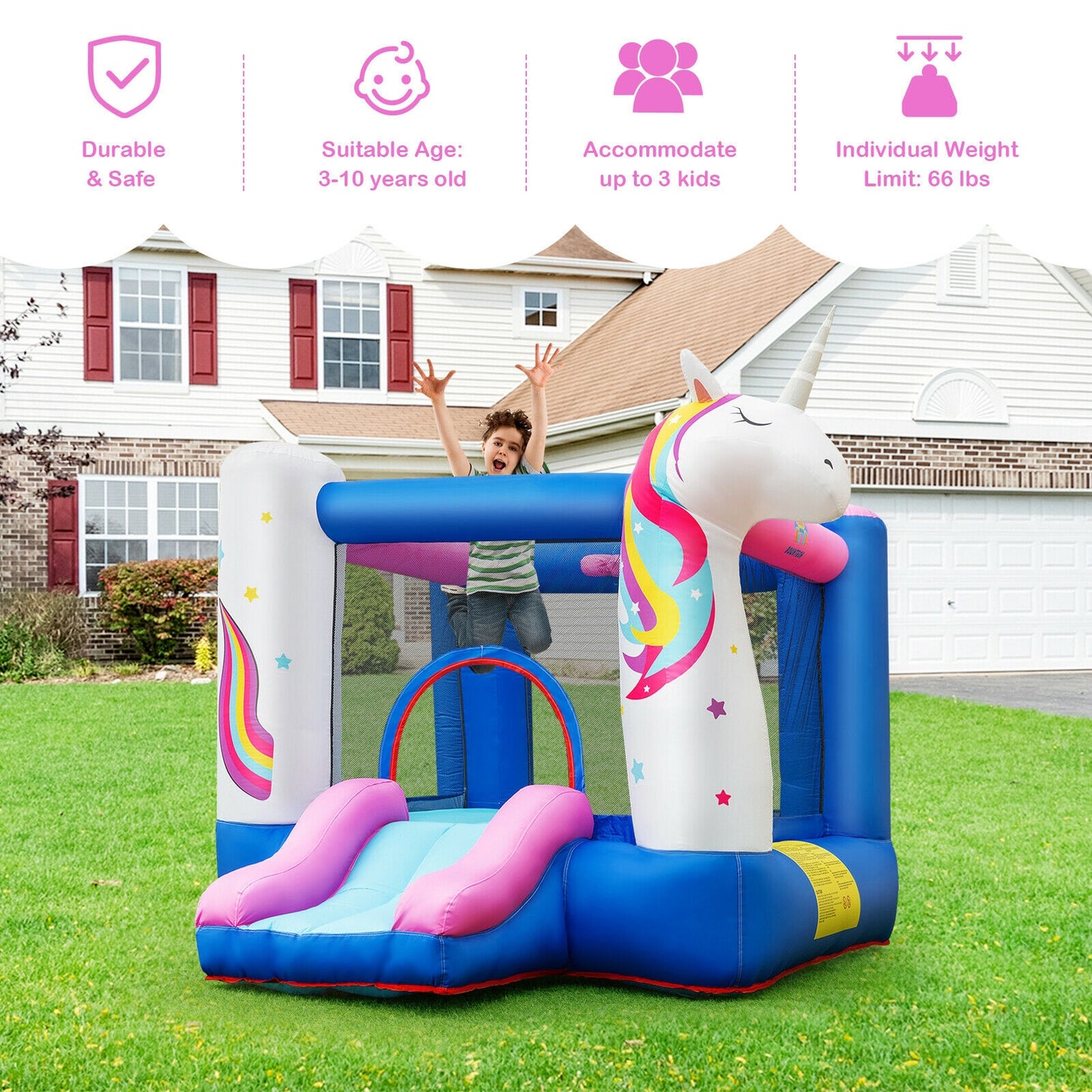 Kids Inflatable Bounce House with 380W Blower Kids Crystal