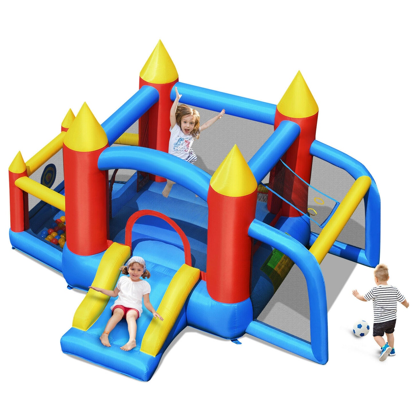 Kid Inflatable Slide Jumping Castle Bounce House with 740w Blower Kids Crystal