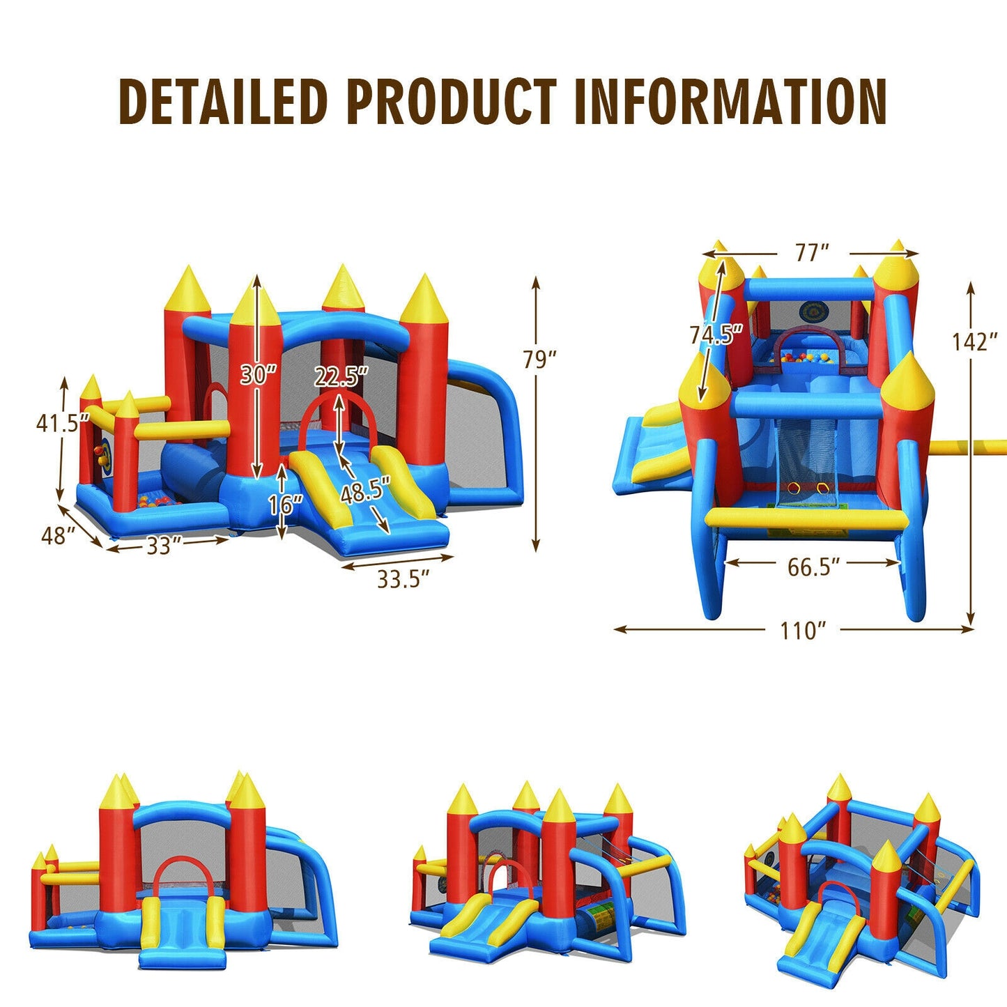Kid Inflatable Slide Jumping Castle Bounce House with 740w Blower Kids Crystal