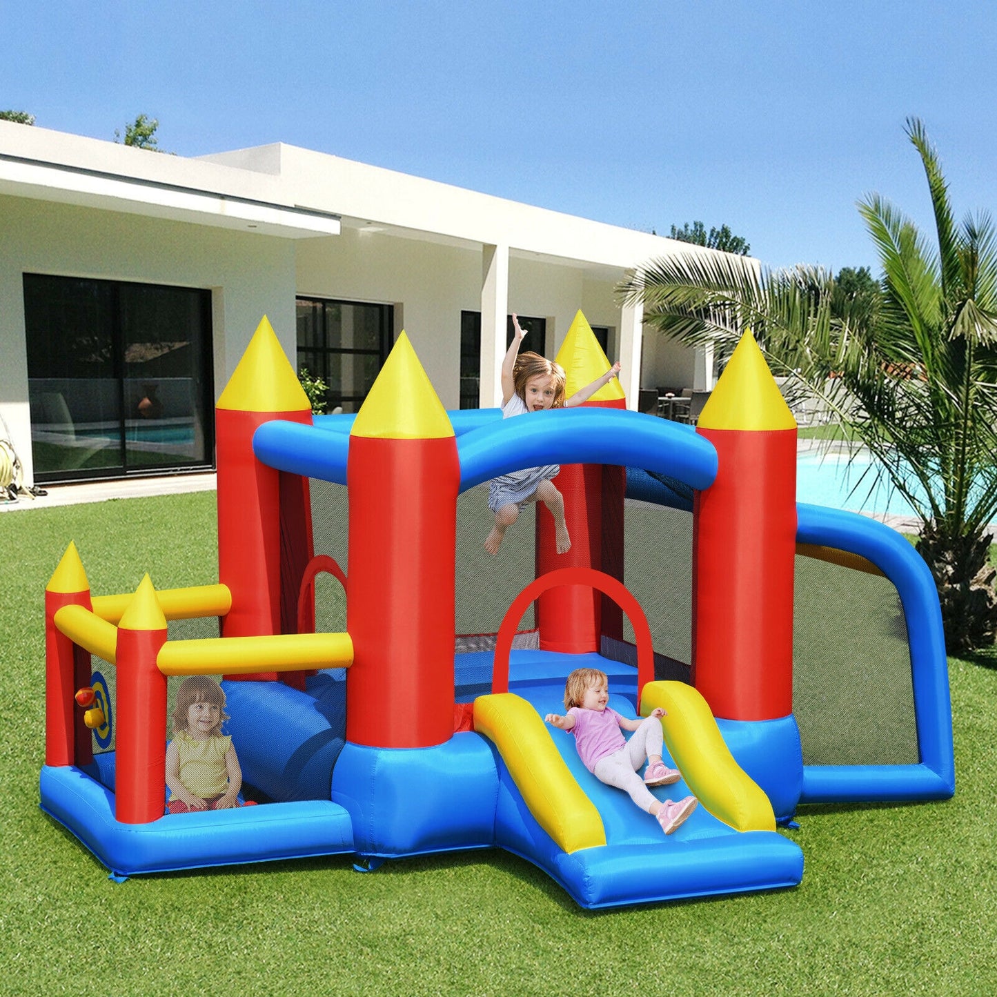 Kid Inflatable Slide Jumping Castle Bounce House with 740w Blower Kids Crystal