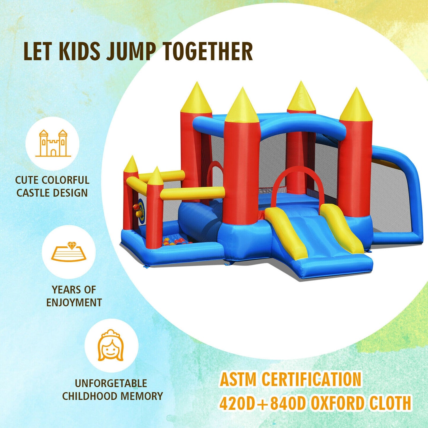 Kid Inflatable Slide Jumping Castle Bounce House with 740w Blower Kids Crystal