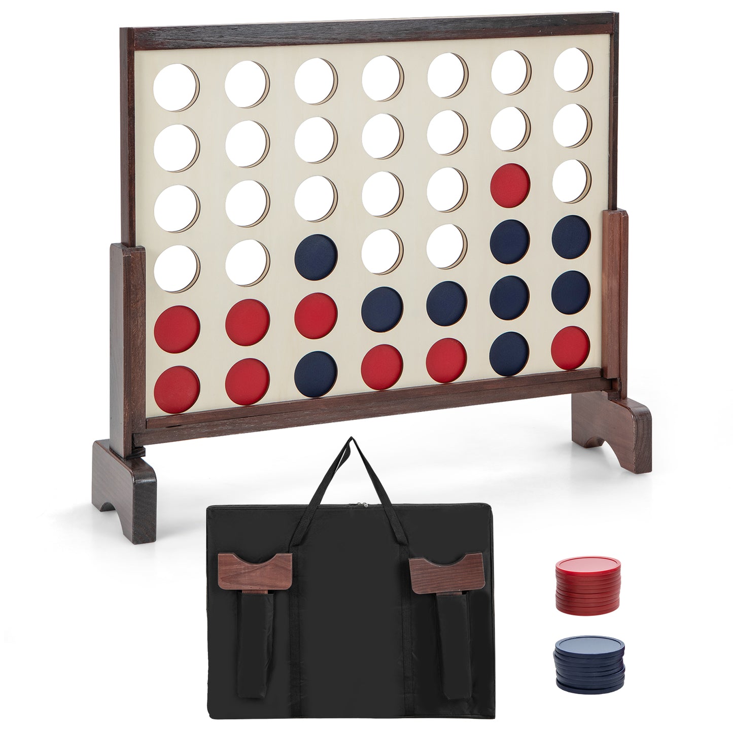 Wooden4-in-a-row Game Set with 42 PCS Chips and 600D Oxford Fabric Carrying Bag-Brown Kids Crystal
