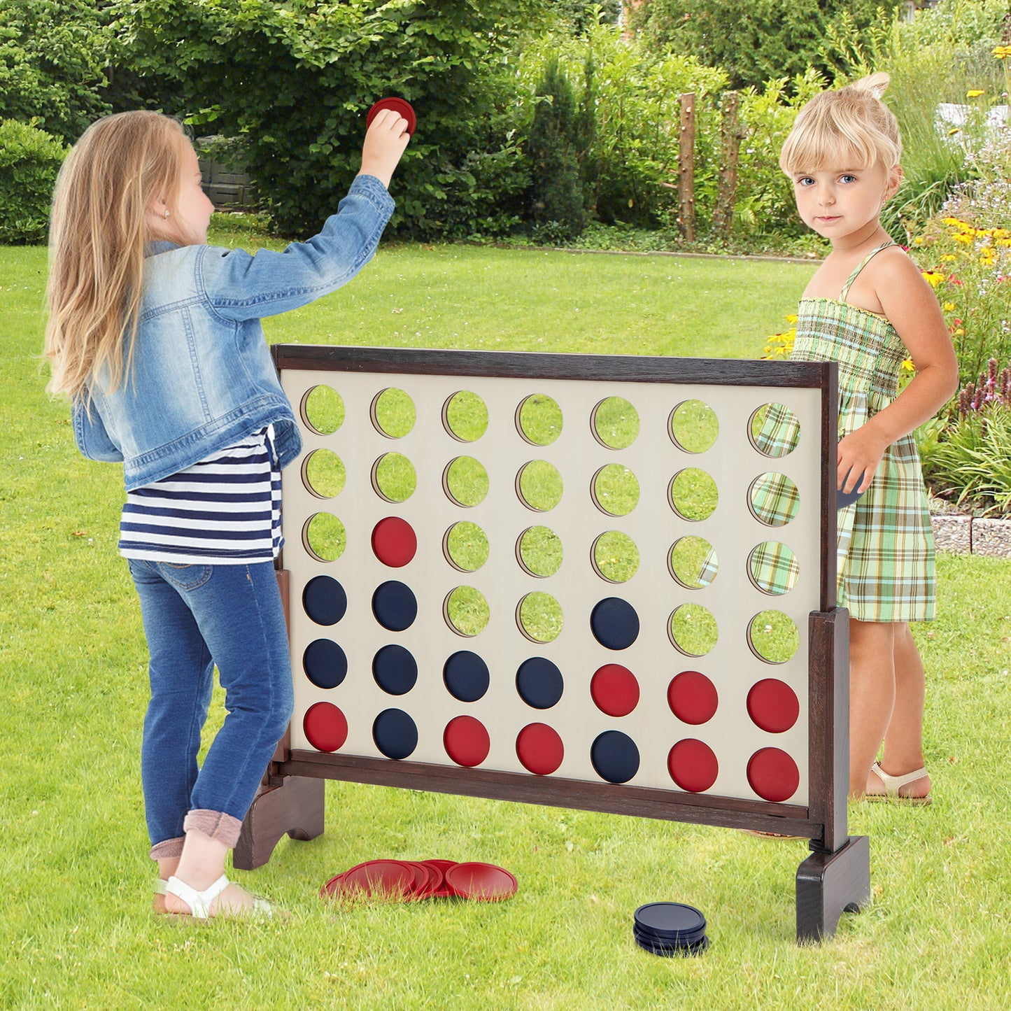 Wooden4-in-a-row Game Set with 42 PCS Chips and 600D Oxford Fabric Carrying Bag-Brown Kids Crystal