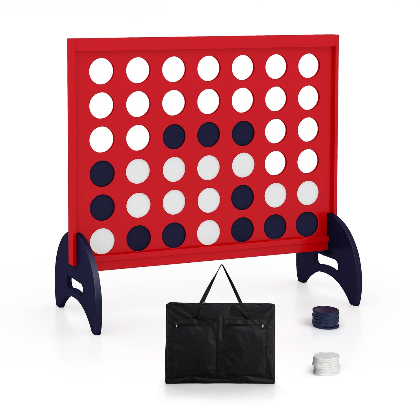 Wooden 4-in-a-row Game Set with 42 PCS Chips and 600D Oxford Fabric Carrying Bag-Red Kids Crystal