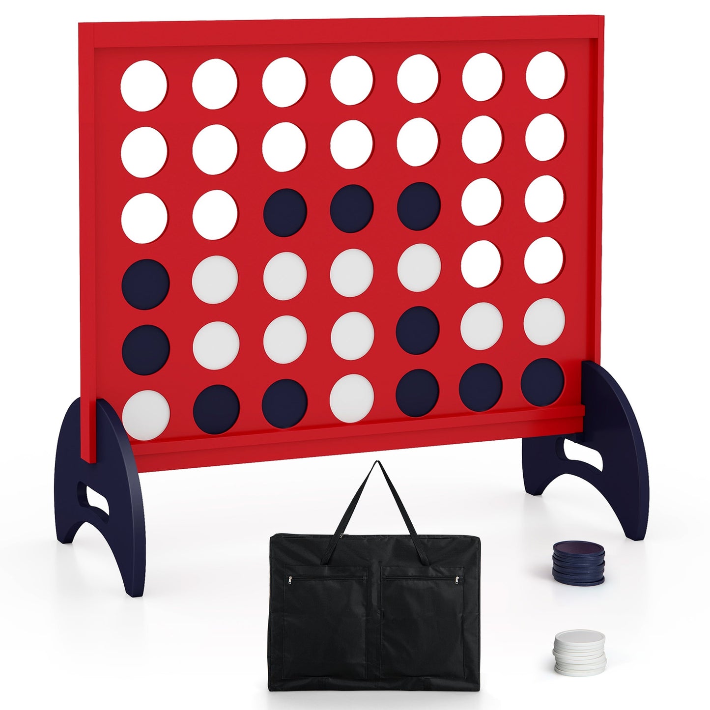 Wooden 4-in-a-row Game Set with 42 PCS Chips and 600D Oxford Fabric Carrying Bag-Red Kids Crystal