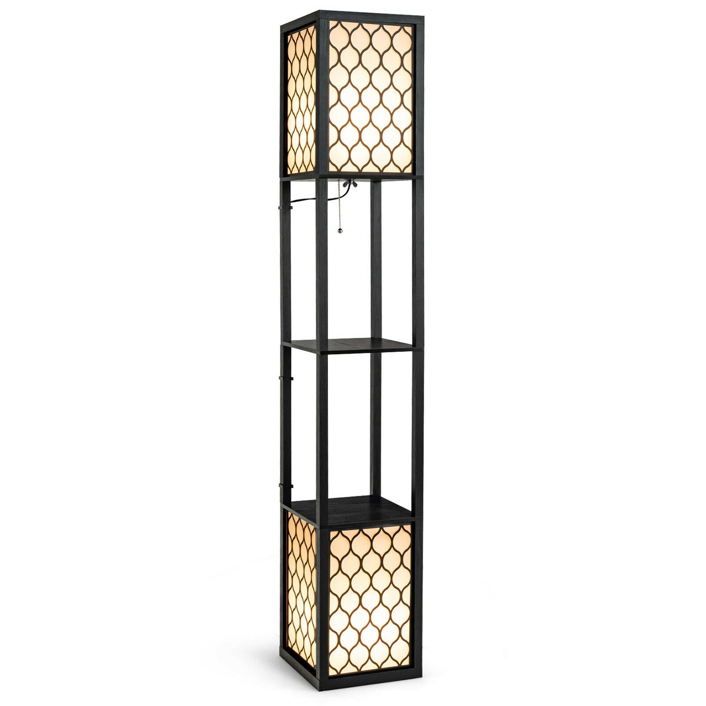 Modern Shelf Freestanding Floor Lamp with Double Lamp Pull Chain and Foot Switch Kids Crystal