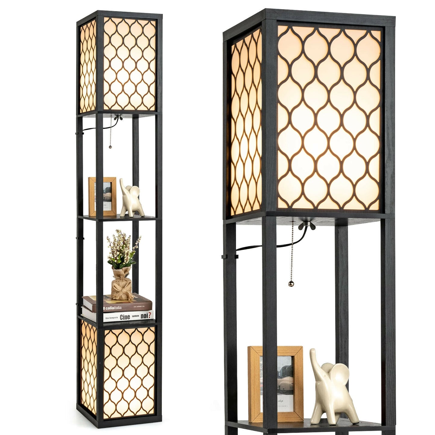 Modern Shelf Freestanding Floor Lamp with Double Lamp Pull Chain and Foot Switch Kids Crystal