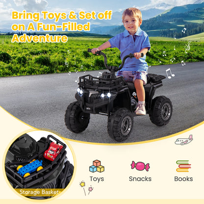 6V Kids Ride On Electric ATV with LED Headlights and MP3 Player-Black