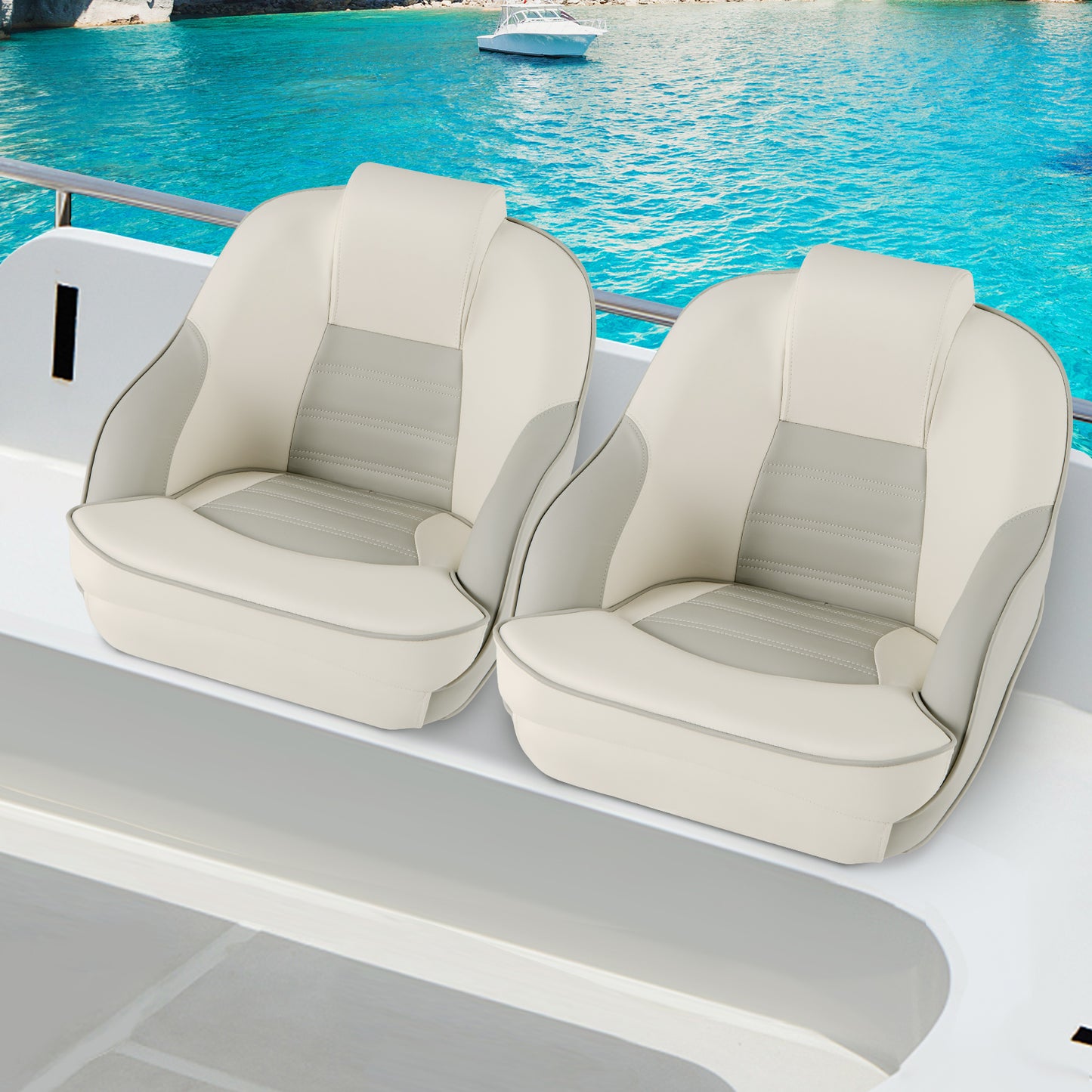 Captain Bucket Seat with Waterproof PVC Leather for Boat Sightseeing-White Kids Crystal