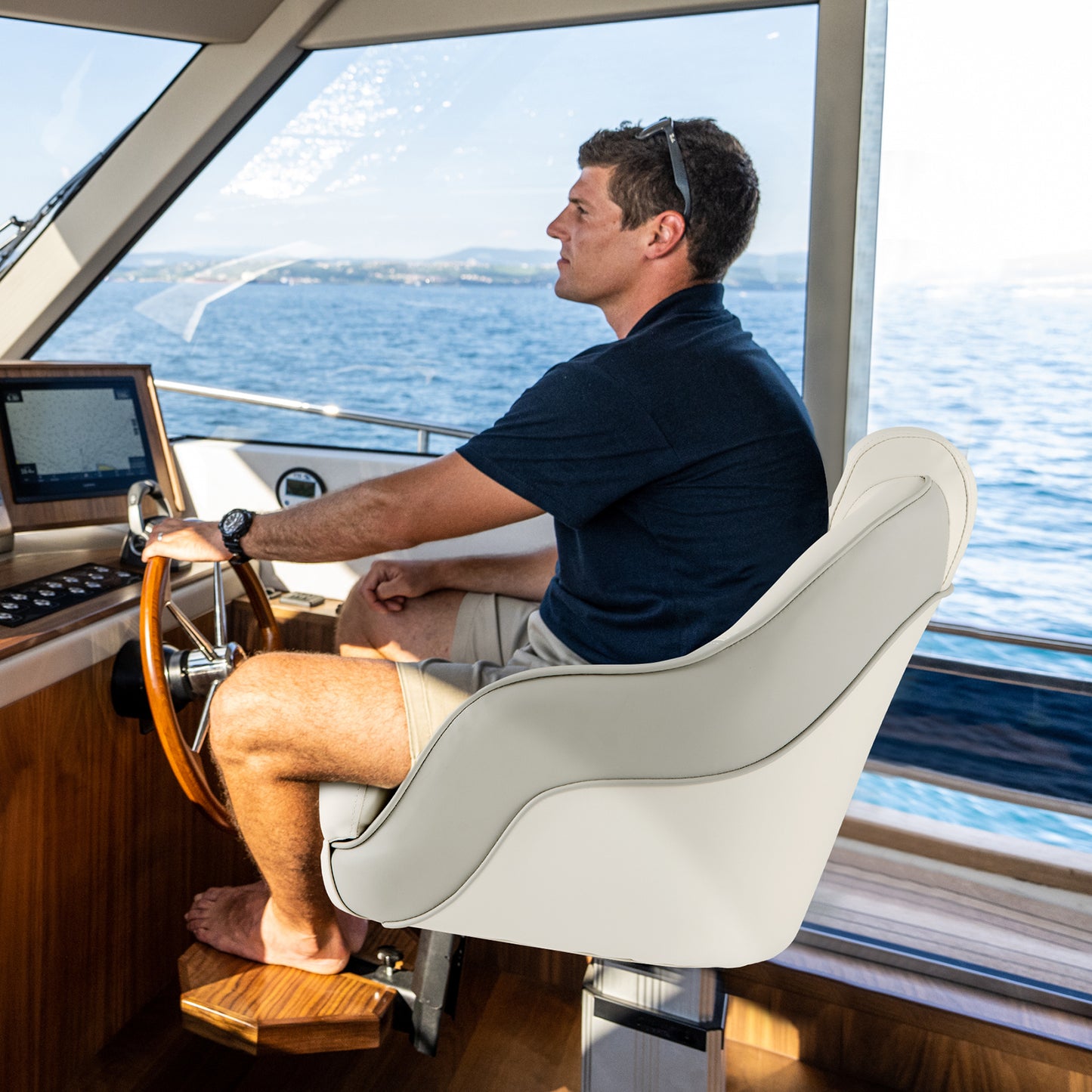 Captain Bucket Seat with Waterproof PVC Leather for Boat Sightseeing-White Kids Crystal