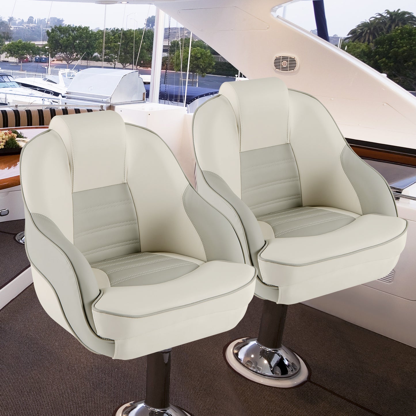 Captain Bucket Seat with Waterproof PVC Leather for Boat Sightseeing-White Kids Crystal