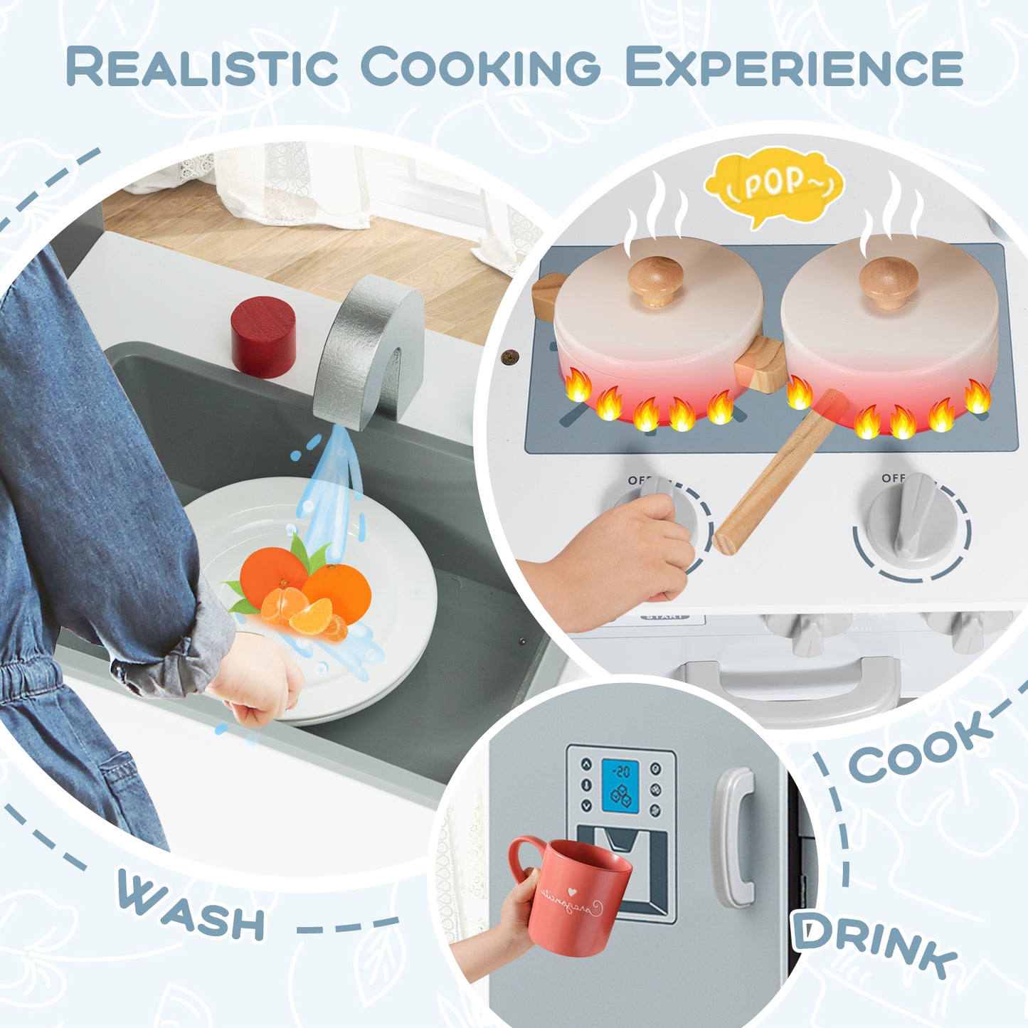 Kids Pretend Play Kitchen Cooking Set with Simulated Sound Kids Crystal