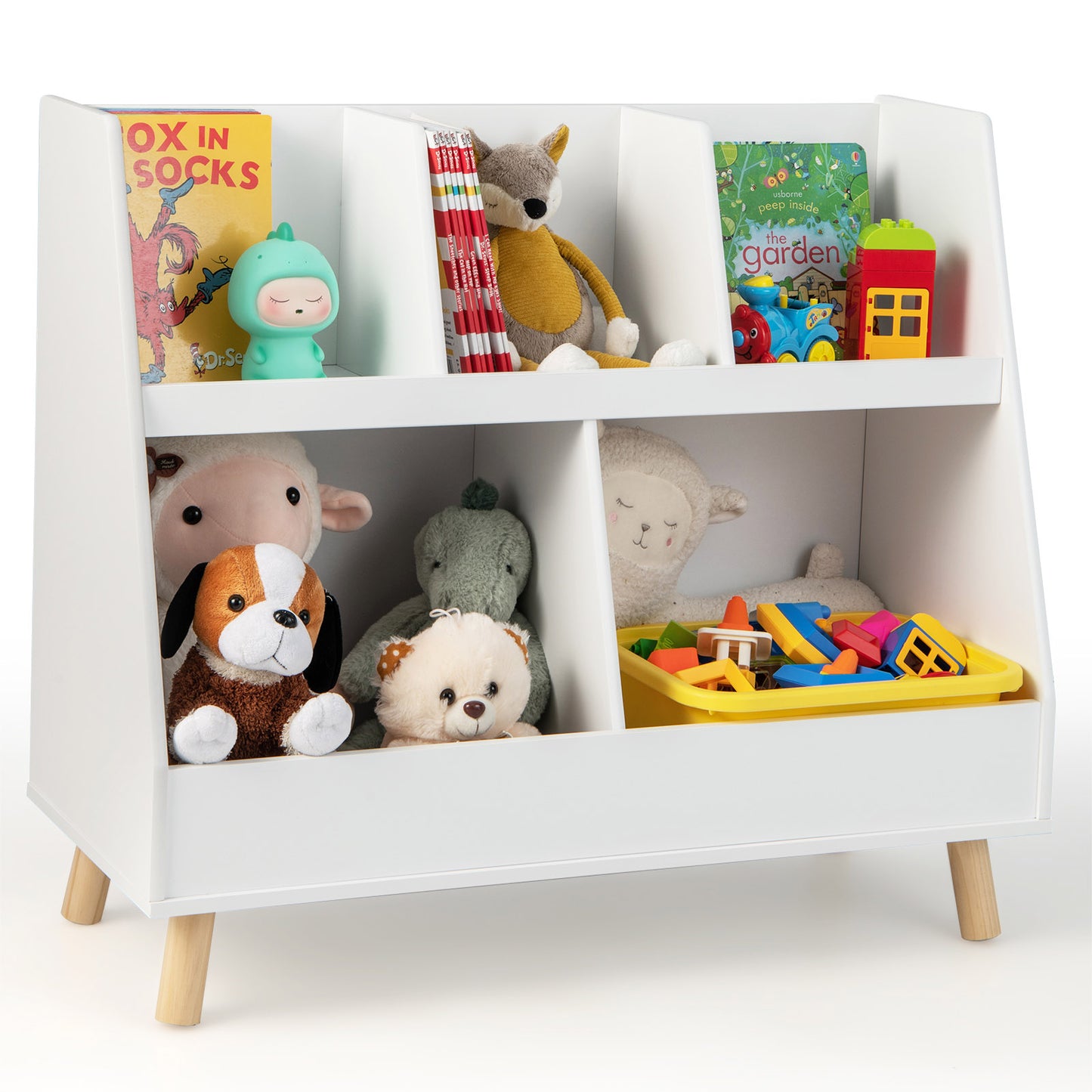 5-Cube Kids Bookshelf and Toy Organizer with Anti-Tipping Kits-White Kids Crystal